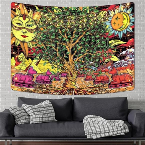 Psychedelic Tree Tapestry Tree of Life Tapestry Trippy Sun Tapestry Ancient - Picture 3 of 7